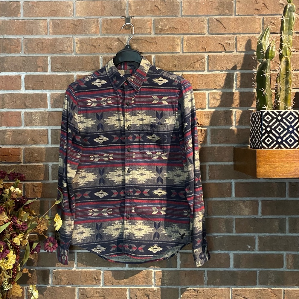 Amercian Eagle Tribal Print Native Flannel Shirt